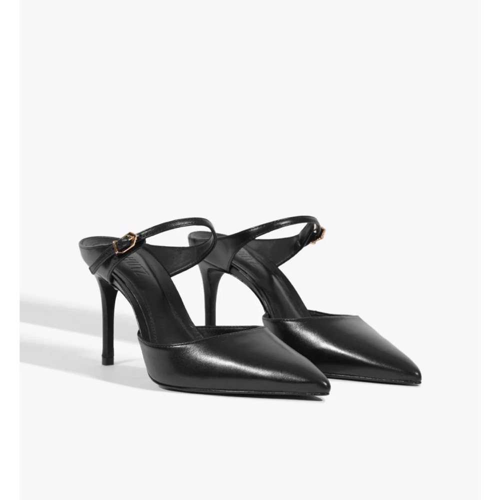 SCHUTZ Laura Mule Black Leather Pointed-Toe Stiletto